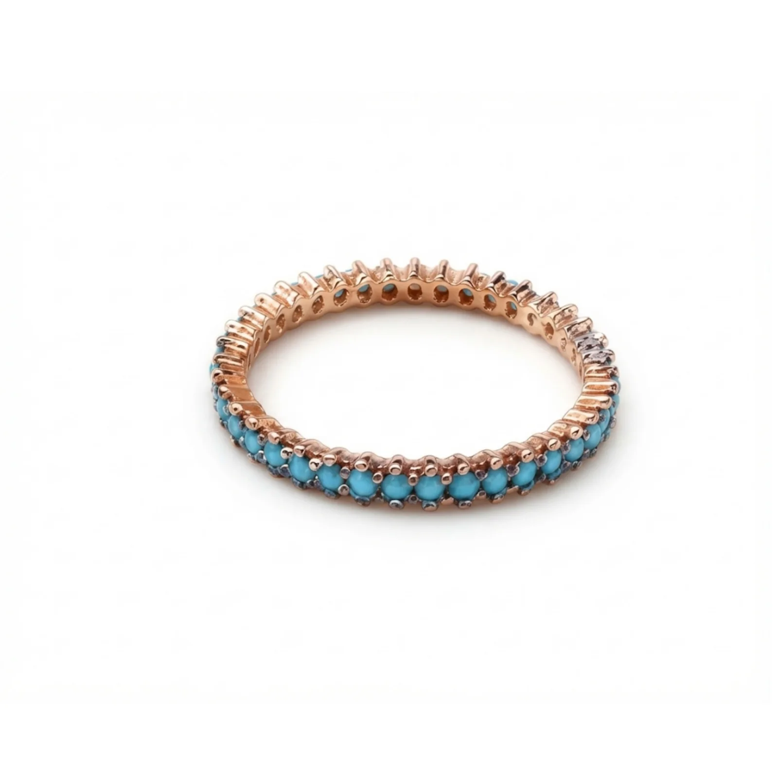 925 Ayar Gümüş Turkuaz Mavi Taşlı Rose Gold Kaplama Tamtur Yüzük – Görsel 2